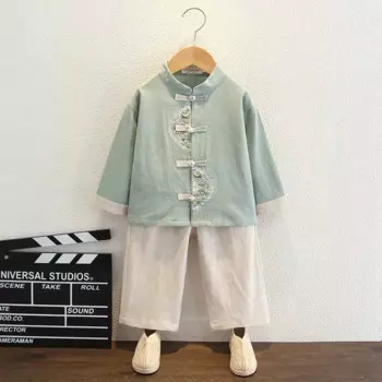 Детский семейный костюм Тан, футболка для маленьких девочек и мальчиков, штаны с вышивкой, детский танцевальный костюм кунг-фу, праздничные наряды