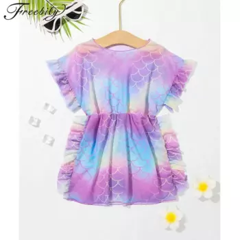 Детский слитный купальник для девочек в виде рыбьей чешуи, накидка на бикини, платье для плавания с юбкой-годе и оборками, купальный костюм для пляжного бассейна