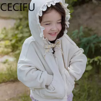 Детский весенне-осенний кардиган, толстовка на молнии для девочек, повседневный спортивный кардиган, кружевные худи с цветочным принтом, хлопковые свитшоты для девочек CC254