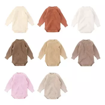 Детский вязаный комбинезон, удобный и теплый комбинезон, однотонный комбинезон с длинными рукавами