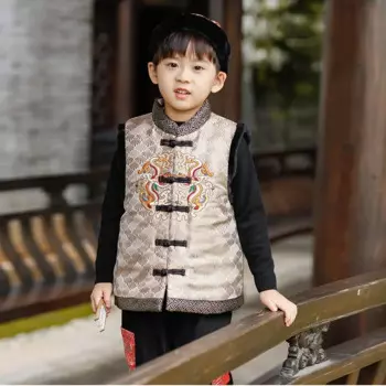 Детский жилет в китайском стиле ципао с вышивкой для мальчиков и девочек, модный жилет ципао, меховые плюшевые ретро топы, детское пальто, жилеты