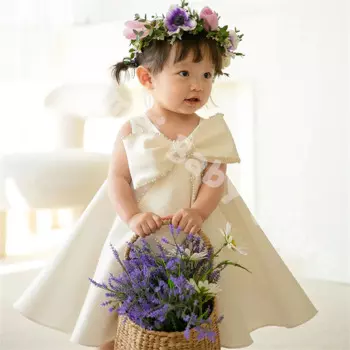 Детское атласное платье с блестками и жемчугом, без рукавов