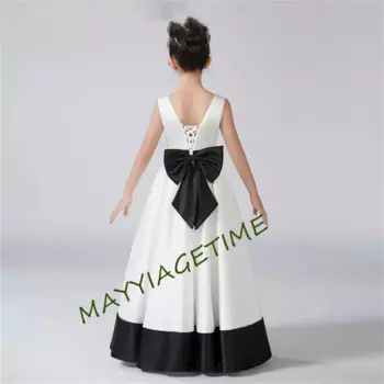 Детское атласное платье с V-образным вырезом, без рукавов