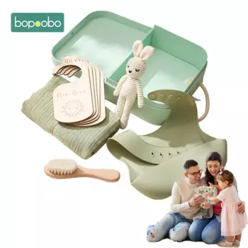 Детское банное полотенце Bopoobo, Набор детских банных полотенец из 100% хлопка, силиконовые нагрудники, банные щетки, Банни, ручная кукла для новорожденных, Подарочная коробка для новорожденных