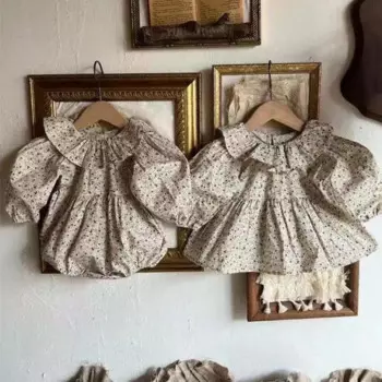 Детское хлопковое боди с длинным рукавом, с цветочным принтом