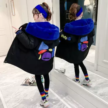 Детское меховое пальто, зимняя куртка для девочек, теплые парки с капюшоном, длинное пальто с хлопковой подкладкой, Детская Толстая куртка со съемной подкладкой, верхняя одежда