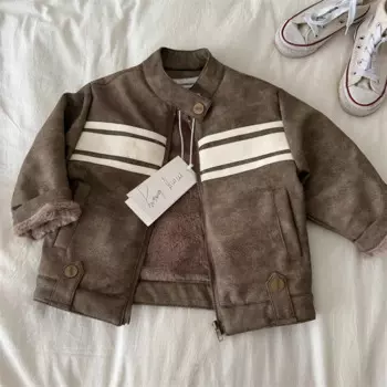 Детское пальто, новинка 2024, зимняя утепленная замшевая куртка для мальчиков и девочек, детская винтажная повседневная куртка