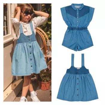 Детское платье 2024, летнее джинсовое платье с подтяжками в стиле пэчворк