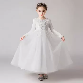 Детское платье для девочек, свадебное вечернее платье, Цветочное платье, платье принцессы, детское длинное платье-пачка с вышивкой бусинами для девочек