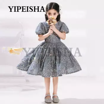 Детское платье с блестками и цветами, детское платье принцессы для маленьких девочек, элегантные костюмы, детская одежда