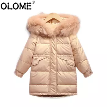 Детское пуховое пальто для девочек и мальчиков зимняя одежда парка для подростков с меховым воротником утепленная детская верхняя одежда OLOME новая длинная куртка для малышей