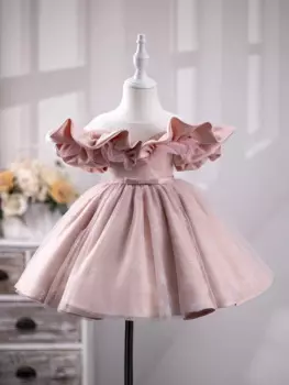 Детское розовое официальное платье, шикарные платья принцессы из тюля с открытыми плечами и бантом для детей, Детский костюм для хозяйки свадьбы, бальное платье