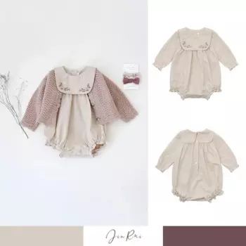 Детское вельветовое боди с длинным рукавом и цветочным принтом