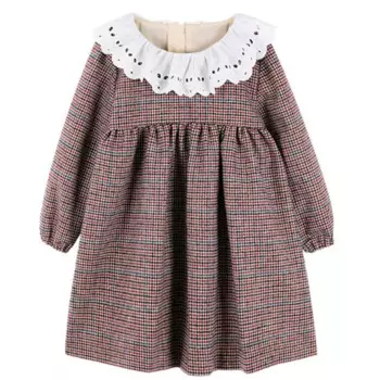 Детское винтажное шерстяное платье с высокой талией, оборками и вышивкой