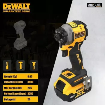 Dewalt DCF850 Аккумуляторная ударная отвертка Бесщеточная 20 В 1/4 дюйма 205 Нм 3250 об/мин 3800ipm Многофункциональная универсальная батарея 18 В