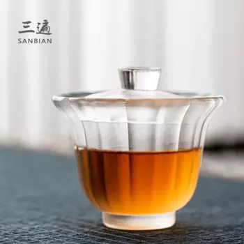Dewaxing цветная глазурованная Gaiwan Бриллиантовая зеркальная чаша для пивоварения, чайная чашка, большой цветок формы стекла чайный набор
