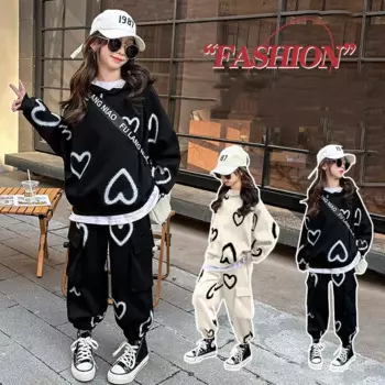 Девушки хлопок потерять все по любви печать тренировки толстовка + толстовка наборы школьных детей 2шт спортивный костюм детские беговые костюмы 5-16 лет