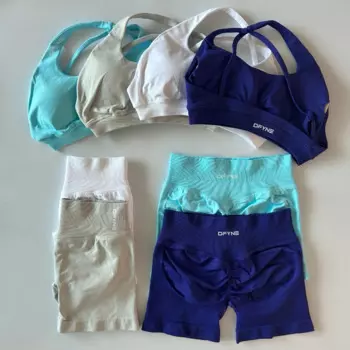 Dfyne Gym Set Impact Asymmetric Bra Женский бесшовный комплект для йоги Шорты для тренировок Спортивный бюстгальтер с лямкой на шее Шорты для фитнеса Одежда для фитнеса