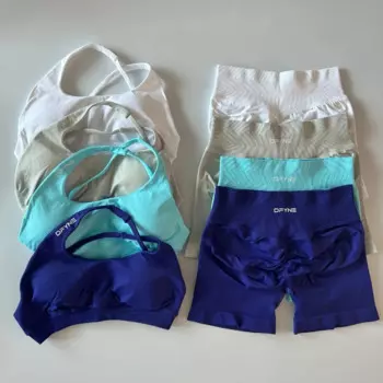Dfyne Gym Set Impact Asymmetric Bra Женский бесшовный комплект для йоги Шорты для тренировок Спортивный бюстгальтер с лямкой на шее Шорты для фитнеса Одежда для фитнеса