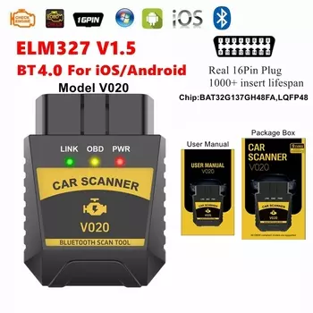 Диагностический сканер OBDII, Bluetooth 4.0 Elm327 V020 для IOS/Android/ПК, считыватель кодов ошибок автомобиля с автоматическим сканированием