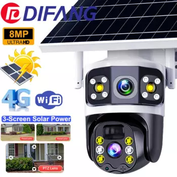 DIFANG 4G LTE сотовая камера безопасности, цветная камера ночного видения, двусторонняя аудиосвязь, тройные экраны, беспроводная PTZ IP-камера видеонаблюдения на солнечной энергии
