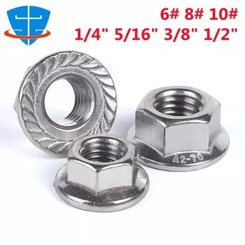 DIN6923 1/4 5/16 3/8 1/2 6 #8 #10 # UNC UNF 304 нержавеющая сталь A2-70 шестигранные фланцевые гайки скользящая зубчатая шпилька Шестигранная металлическая гайка