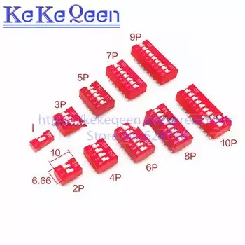 DIP-переключатель, новый красный переключатель с прямым циферблатом, 2/2/3P/4P/5P/6P/7P/8P/9P/10P/12P 2,54 мм переключатель кодирования DS шаг боковой штифт = 2,54 мм