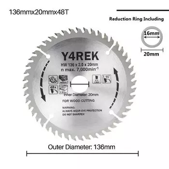 Диск для циркулярной пилы CMCP 136 мм, диск для резки дерева с 48 зубцами, диаметр отверстия 20 мм, твердосплавное лезвие для пилы TCT, инструменты для деревообработки