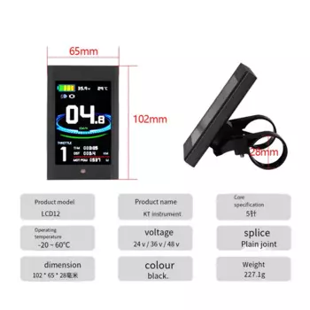 Дисплей для электровелосипеда KT-LCD12, ЖК-дисплей LCD12, дисплей 24 В, 36 В, 48 В, разъем SM для контроллеров KT