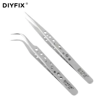 DIYFIX прецизионный Пинцет для электроники, антистатические изогнутые прямые наконечники, Нержавеющая Щипцы для ремонта телефона, наборы ручных инструментов