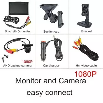 DIYKIT 1920x1080 5-дюймовый AHD IPS Автомобильный монитор HD Starlight Ночное видение Резервная автомобильная камера Автомобильная камера заднего вида для автомобиля SUV MPV RV