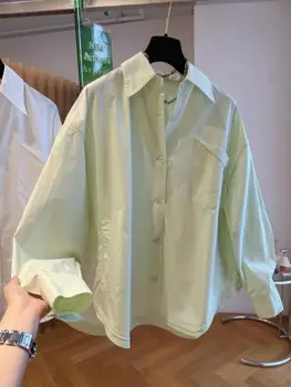 Дизайнерская нишевая Однотонная рубашка с длинным рукавом Sense, женские модные свободные блузки, повседневный топ с отложным воротником, Новинка осени 2024