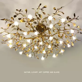 Дизайнерская Роскошная Потолочная люстра, медная лампа для гостиной, спальни, цветочное украшение в бунгало, светодиодный потолочный светильник для столовой, прихожей