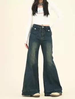 Дизайнерские джинсовые расклешенные джинсы, Новинка осени 2024, уличные тонкие женские джинсы в стиле ретро с высокой талией