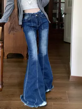 Дизайнерские рваные джинсы с вырезами, женские джинсовые брюки стрейч с высокой посадкой, новинка 2024, облегающие длинные брюки с карманами, Женские винтажные бриджи