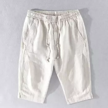 Дизайнерские штаны из 100% льна, мужские Брендовые повседневные брюки для мужчин, модные брюки с широкими штанинами, мужские льняные брюки