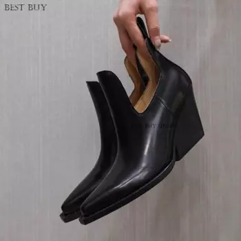 Дизайнерские женские ботинки челси из лакированной кожи с острым носком, короткие ботинки, Женская Осенняя обувь на танкетке, женские ботильоны без шнуровки