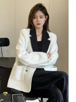 Дизайнерский темпераментный костюм, женский осенне-зимний костюм 2024, новый свободный корейский шикарный универсальный маленький ароматный нишевый костюм, пальто, женские топы