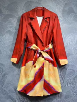 Дизайнерский винтажный двубортный плащ на шнуровке с лацканами и лацканами, украшенный бисером, осень 2024, новая женская модная куртка, пальто