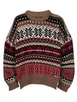 Дизайнерский жаккардовый свитер в американском ретро-стиле с цветами, в этническом стиле контрастных цветов, короткий шерстяной свитер, мужское пальто, свитер для мужчин