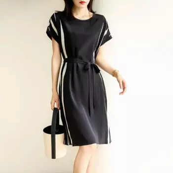 Дизайнерское элегантное платье-трапеция весна-лето 2023 модное платье в Корейском стиле с коротким рукавом и круглым вырезом женское Повседневное платье
