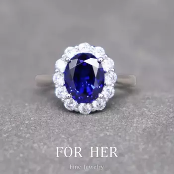 Дизайнерское ювелирное изделие ForHer, изготовленное на заказ кольцо принцессы из лабораторного выращенного сапфира, кольцо с овальным режущим камнем из серебра пробы