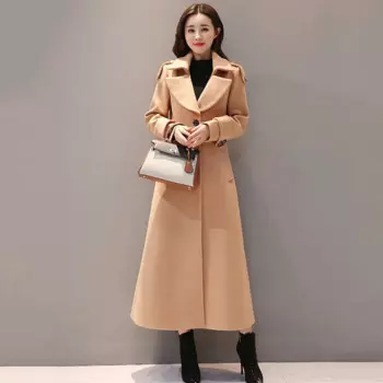 Длинная шерстяная ветровка, женская верхняя одежда, осень-зима 2025, шерстяная куртка, женское пальто, модное корейское толстое шерстяное пальто с талией