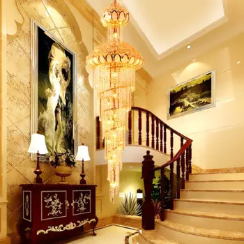 Длинная Золотая хрустальная люстра современный американский золотой цветок лотоса люстры освещение конструкция светодиодный светильник для отеля домашнее освещение