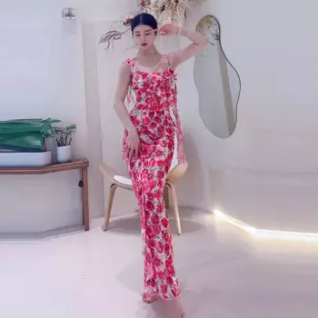 Длинное платье для танца живота, тренировочная одежда, роскошный модный современный сексуальный женский костюм с цветочным принтом, розовый танцевальный костюм, танцевальный костюм