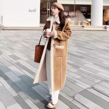 Длинное женское пальто, зимнее плюшевое утепленное замшевое пальто, пальто из искусственного меха, длинное зимнее пальто, женская куртка