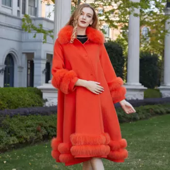Длинное женское Шерстяное кашемировое пальто с большим меховым воротником, модная зимняя Двухсторонняя куртка с меховой отделкой