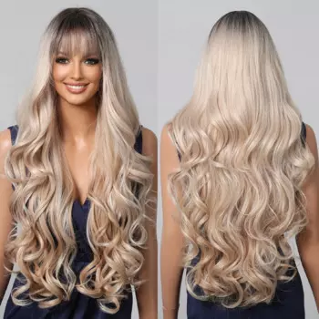 Длинные волнистые синтетические парики блондинка Платина смешанный парик Омбре темные корни свободные волнистые волосы для женщин 30 дюймов Волнистые парики ежедневное использование