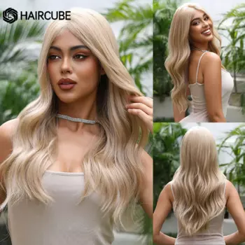 Длинные волнистые синтетические парики HAIRCUBE на сетке, светлые парики на сетке спереди для женщин, натуральные, средней части, для косплея, парики на каждый день, термостойкие