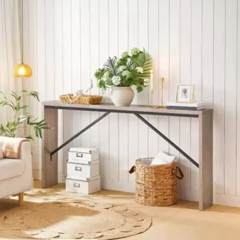 Длинный диван за диваном, узкий стол для прихожей, обеденный стол для фермерского дома с угловой рамой